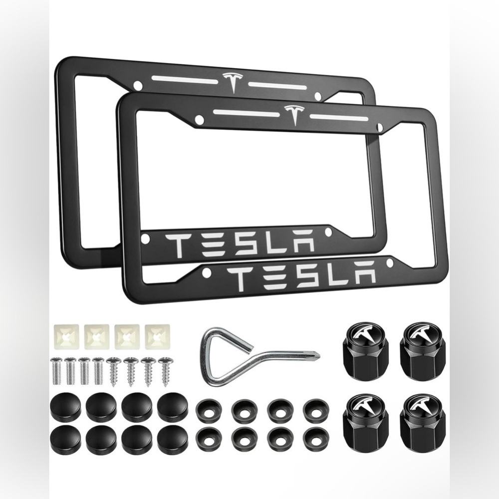 Tesla license plate cover
In white and black